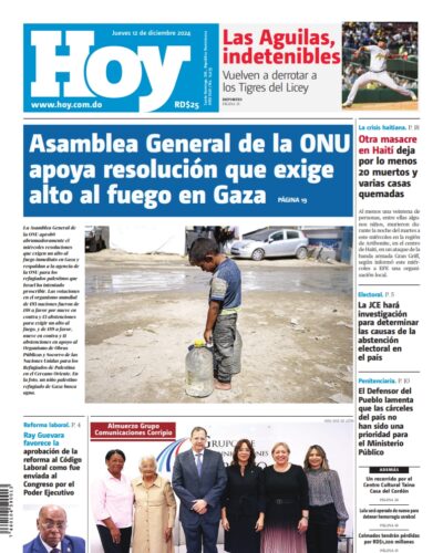 Portada Periódico Hoy, Jueves 12 Diciembre, 2024