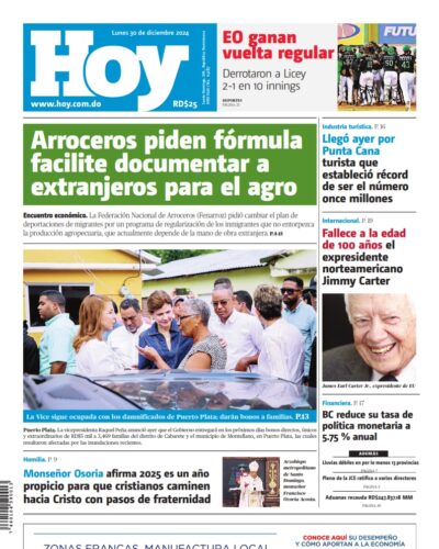 Portada Periódico Hoy, Lunes 30 Diciembre, 2024