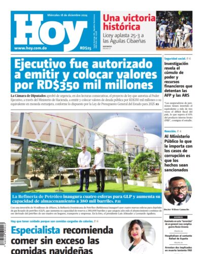 Portada Periódico Hoy, Miércoles 18 Diciembre, 2024