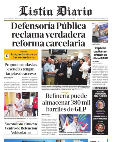 Portada Periódico Listín Diario, Miércoles 18 Diciembre, 2024