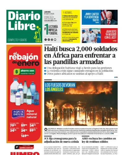 Portada Periódico Diario Libre, Jueves 09 Enero, 2025