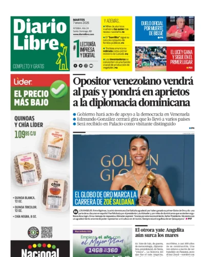 Portada Periódico Diario Libre, Martes 07 Enero, 2025