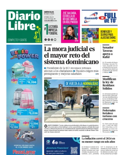 Portada Periódico Diario Libre, Miércoles 08 Enero, 2025