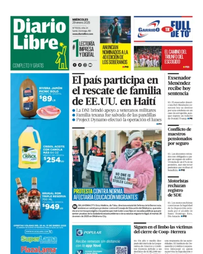 Portada Periódico Diario Libre, Miércoles 29 Enero, 2025