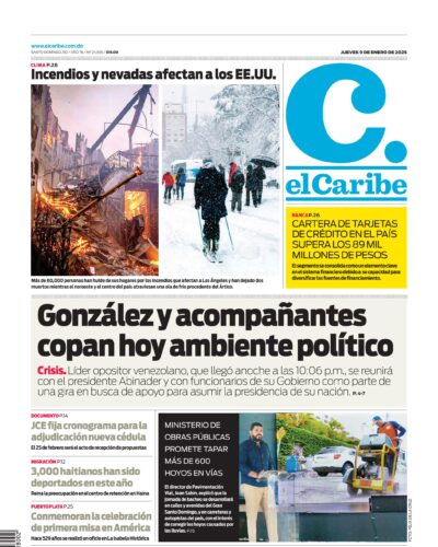 Portada Periódico El Caribe, Jueves 09 Enero, 2025