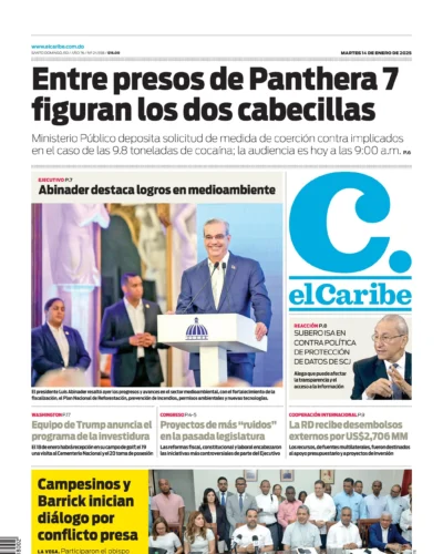 Portada Periódico El Caribe, Martes 14 Enero, 2025