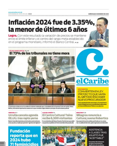 Portada Periódico El Caribe, Miércoles 08 Enero, 2025