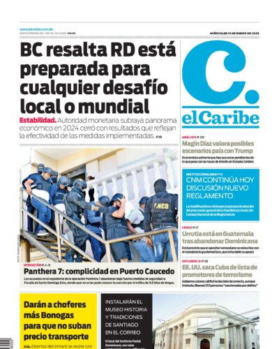 Portada Periódico El Caribe, Miércoles 15 Enero, 2025