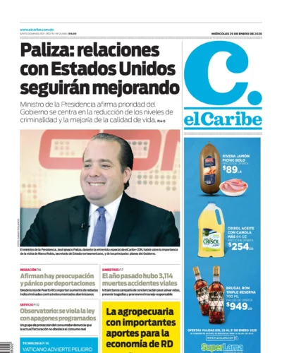 Portada Periódico El Caribe, Miércoles 29 Enero, 2025