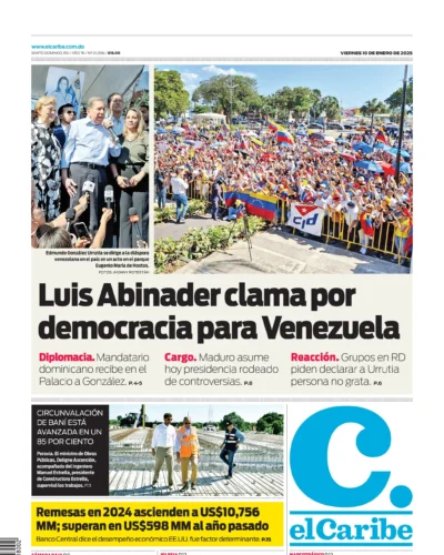 Portada Periódico El Caribe, Viernes 10 Enero, 2025