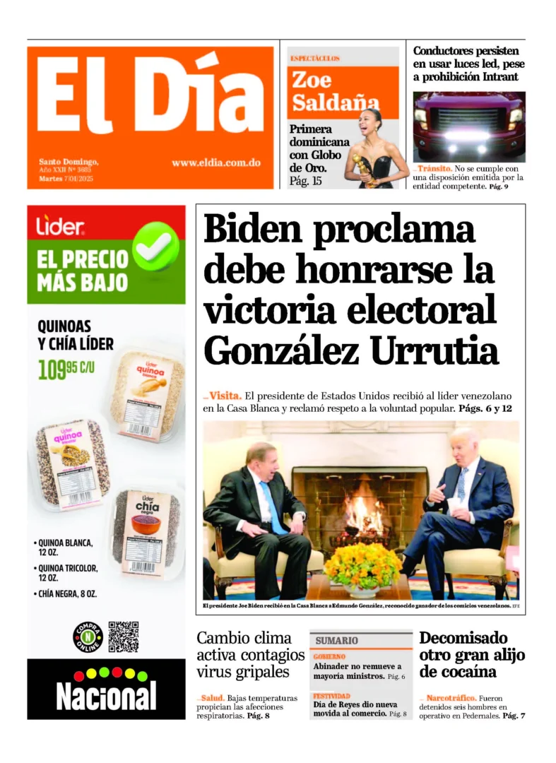 Portada Periódico El Día, Martes 07 Enero, 2025