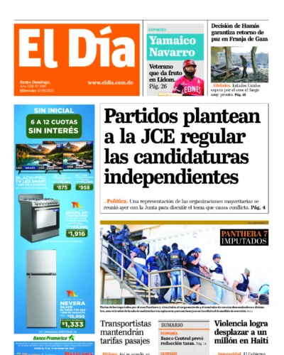 Portada Periódico El Día, Miércoles 15 Enero, 2025