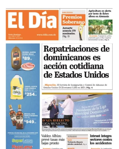 Portada Periódico El Día, Miércoles 29 Enero, 2025