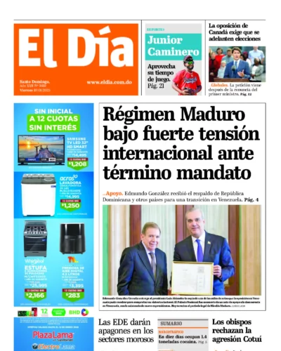 Portada Periódico El Día, Viernes 10 Enero, 2025