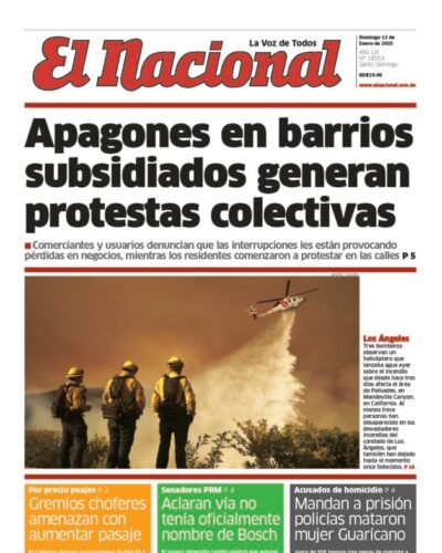 Portada Periódico El Nacional, Dominicana 12 Enero, 2025