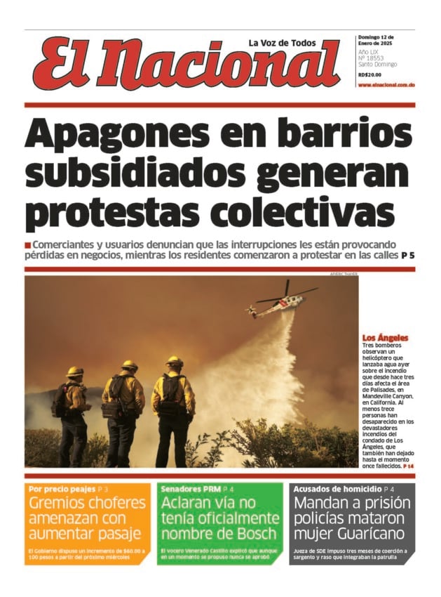 Portada Periódico El Nacional, Dominicana 12 Enero, 2025