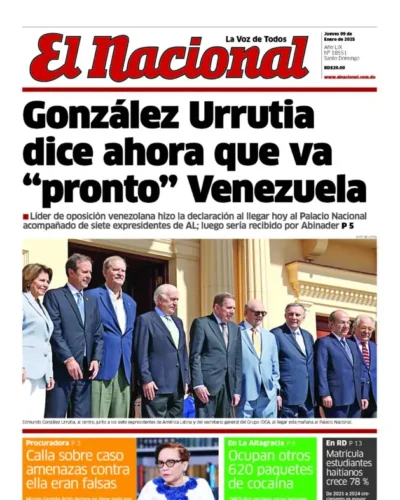 Portada Periódico El Nacional, Jueves 09 Enero, 2025