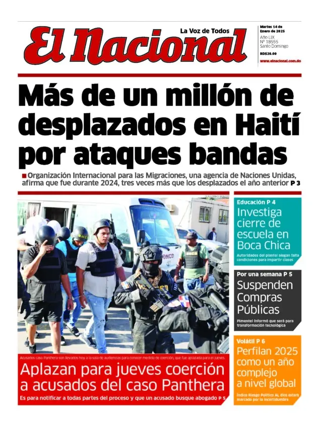 Portada Periódico El Nacional, Martes 14 Enero, 2025