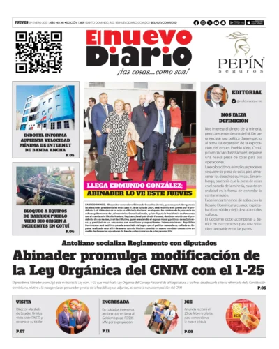 Portada Periódico El Nuevo Diario, Jueves 09 Enero, 2025