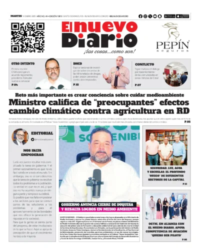 Portada Periódico El Nuevo Diario, Martes 14 Enero, 2025