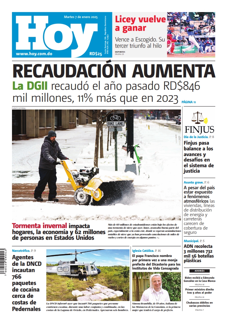 Portada Periódico Hoy, Martes 07 Enero, 2025