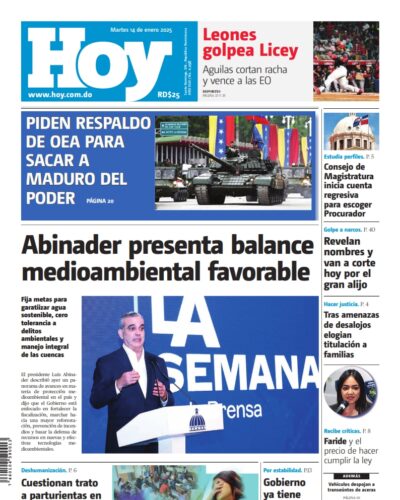 Portada Periódico Hoy, Martes 14 Enero, 2025