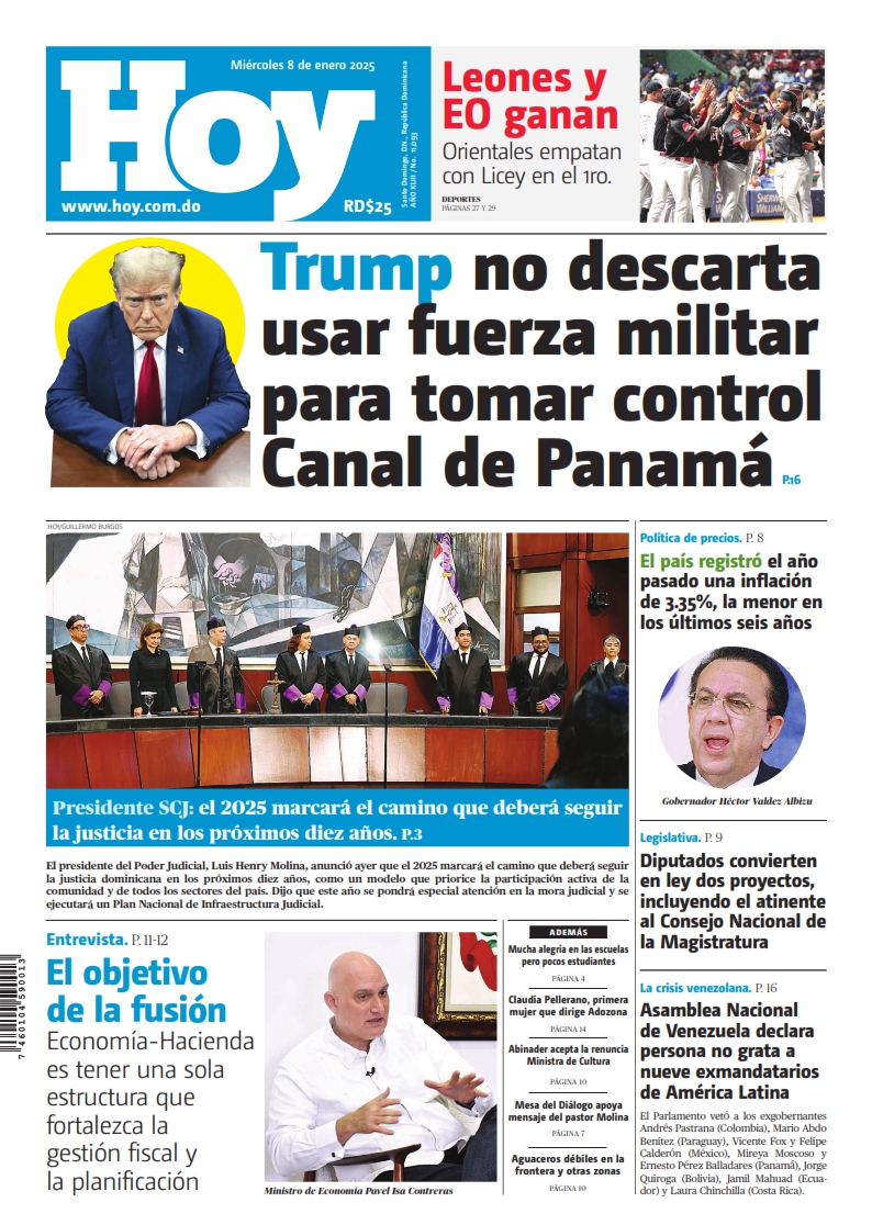 Portada Periódico Hoy, Miércoles 08 Enero, 2025