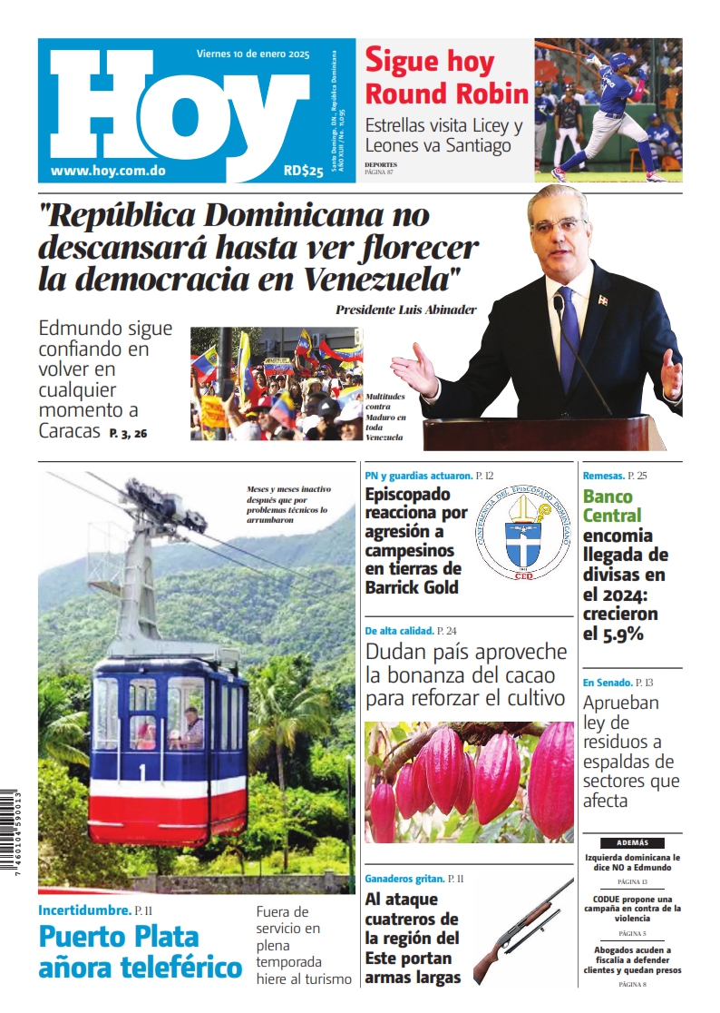 Portada Periódico Hoy, Viernes 10 Enero, 2025