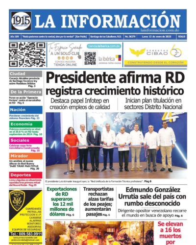 Portada Periódico La Información, Lunes 13 Enero, 2025