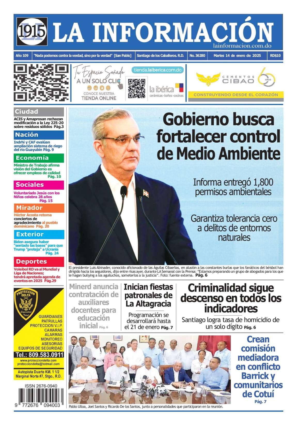 Portada Periódico La Información, Martes 14 Enero, 2025