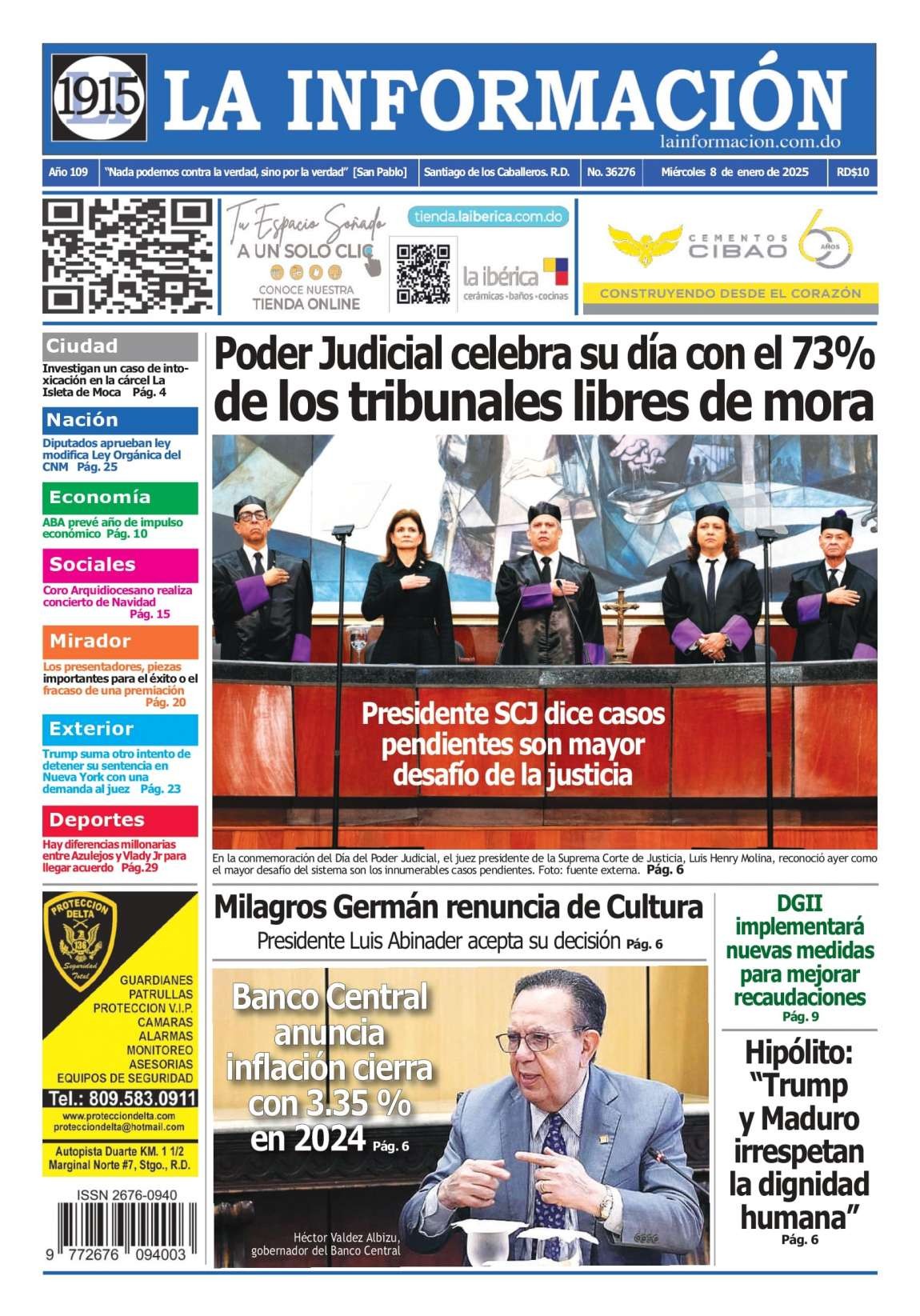 Portada Periódico La Información, Miércoles 08 Enero, 2025