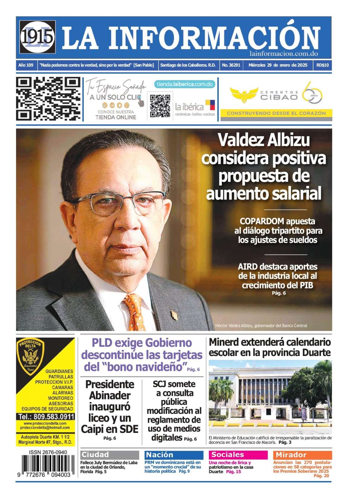 Portada Periódico La Información, Miércoles 29 Enero, 2025