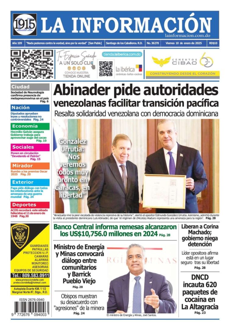 Portada Periódico La Información, Viernes 10 Enero, 2025