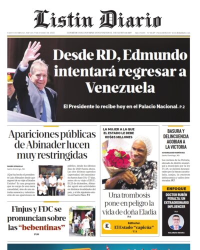 Portada Periódico Listín Diario, Jueves 09 Enero, 2025