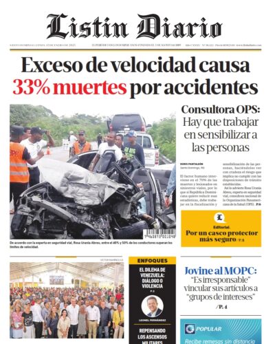 Portada Periódico Listín Diario, Lunes 13 Enero, 2025