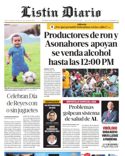 Portada Periódico Listín Diario, Martes 07 Enero, 2025