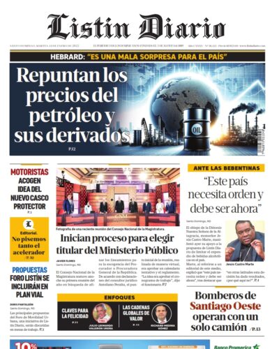 Portada Periódico Listín Diario, Martes 14 Enero, 2025