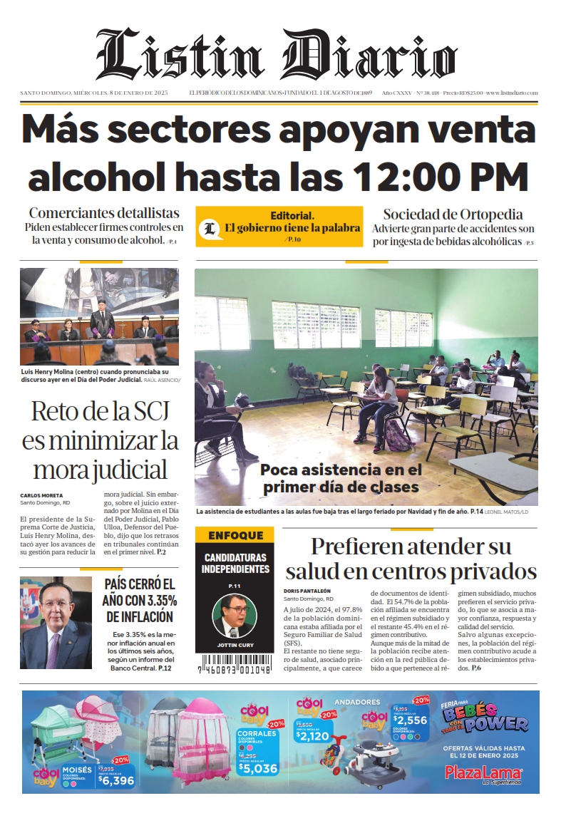 Portada Periódico Listín Diario, Miércoles 08 Enero, 2025_001