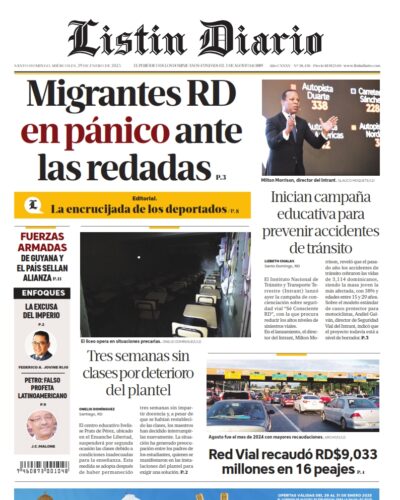 Portada Periódico Listín Diario, Miércoles 29 Enero, 2025