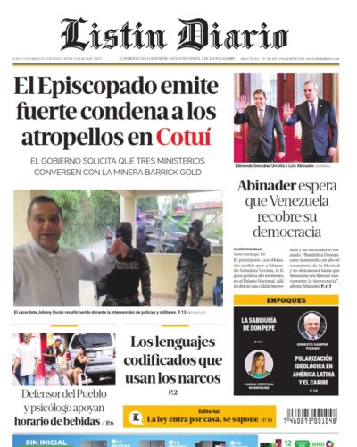 Portada Periódico Listín Diario, Viernes 10 Enero, 2025