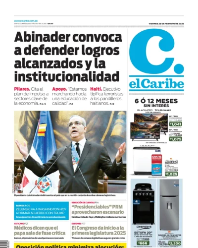 Portada Periódico El Caribe, Viernes 28 Febrero, 2025