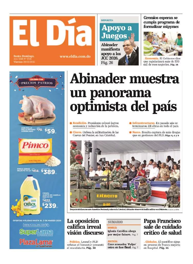 Portada Periódico El Día, Viernes 28 Febrero, 2025