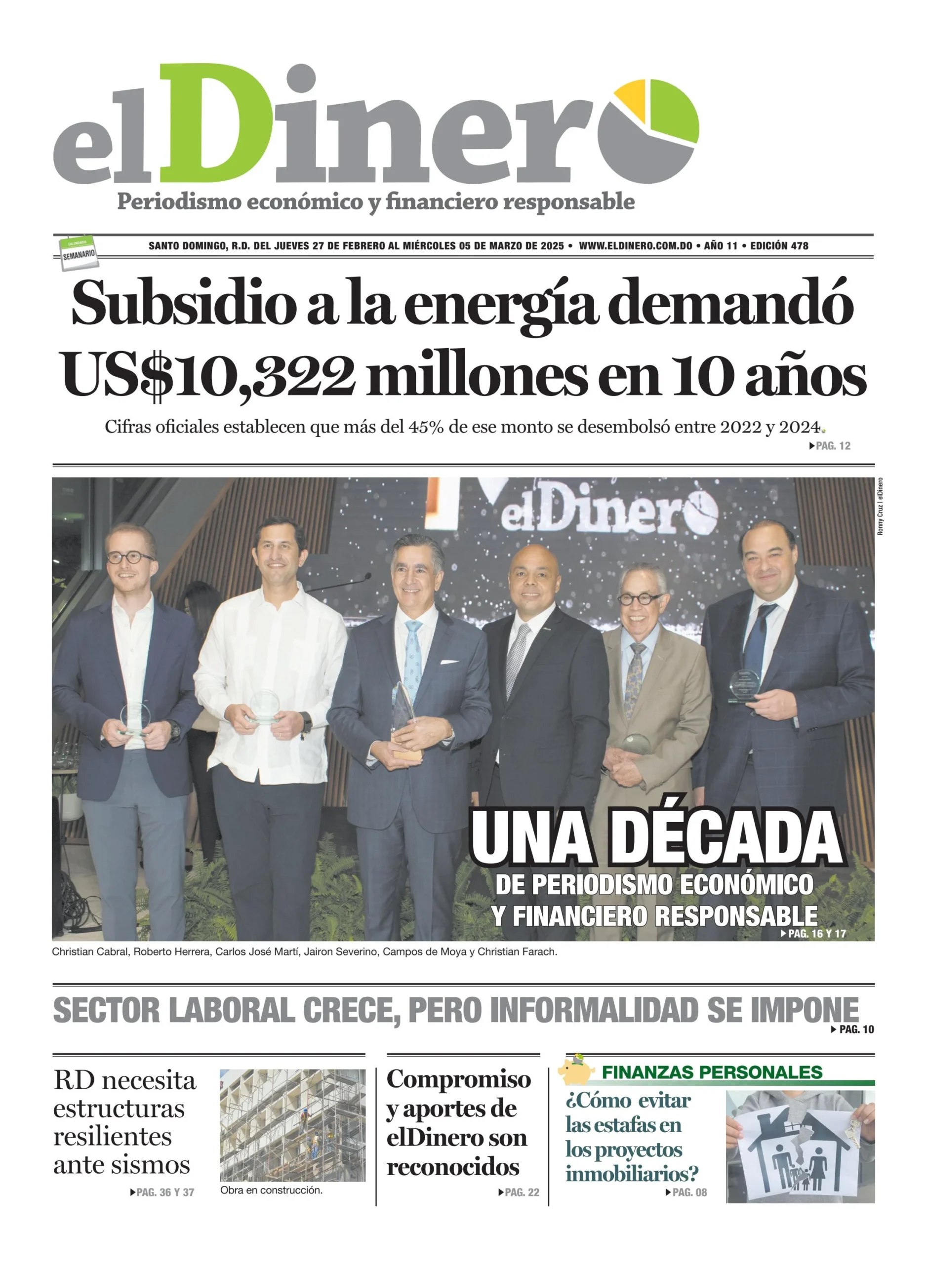 Portada Periódico El Dinero, Jueves 27 Febrero, 2025