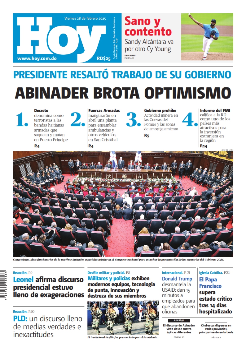 Portada Periódico Hoy, Viernes 28 Febrero, 2025