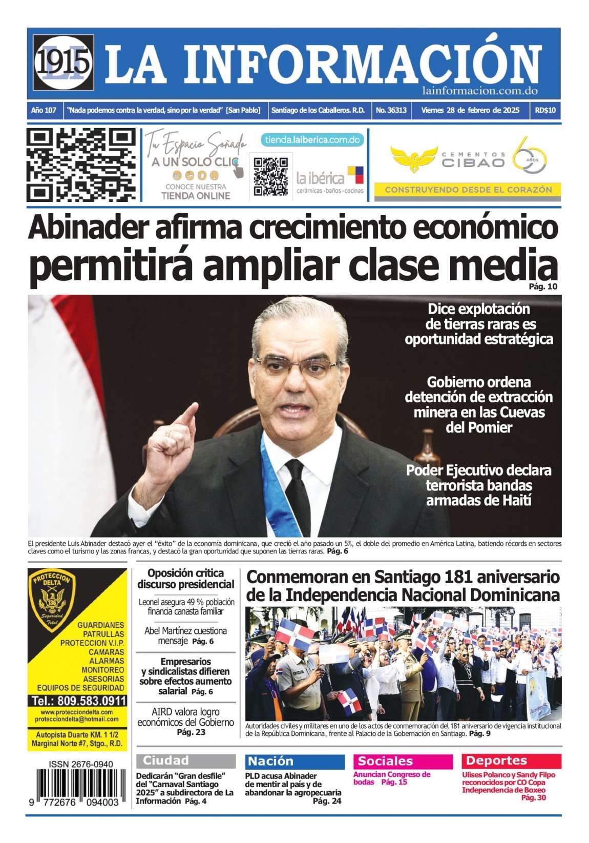 Portada Periódico La Información, Viernes 28 Febrero, 2025