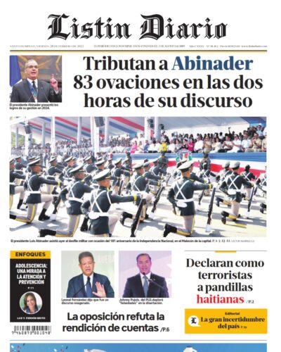 Portada Periódico Listín Diario, Viernes 28 Febrero, 2025