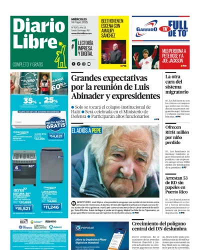 Portada Periódico Diario Libre, Miércoles 14 Mayo, 2025