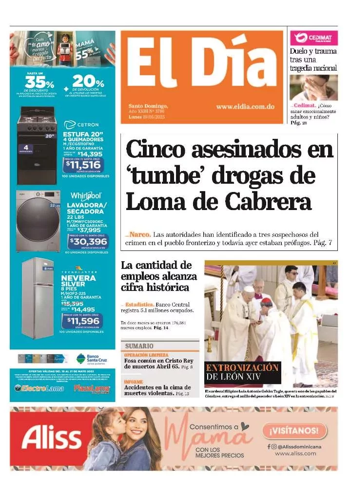 Portada Periódico El Día, Lunes 19 Mayo, 2025 Portada Periódico El Día, Lunes 19 Mayo, 2025