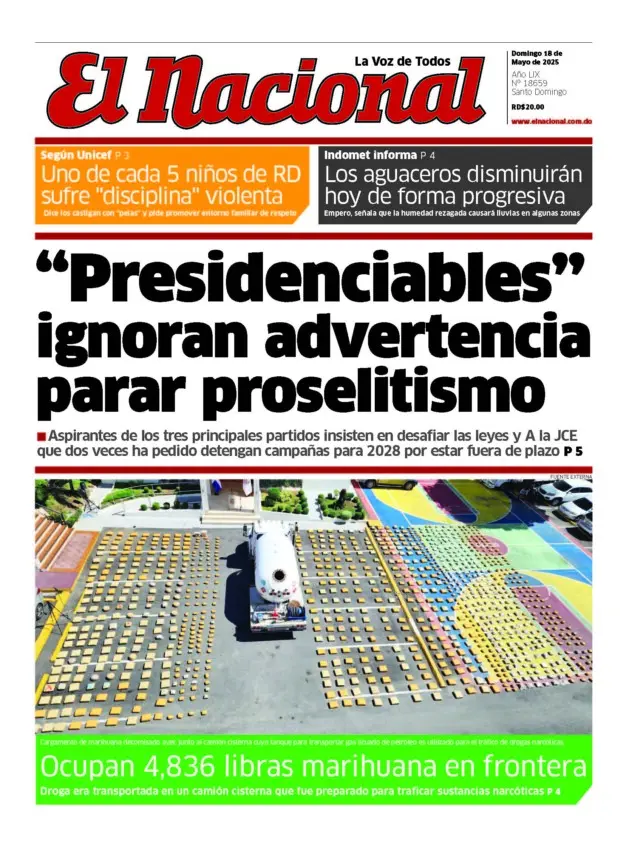 Portada Periódico El Nacional, Domingo 18 Mayo, 2025 Portada Periódico El Nacional, Domingo 18 Mayo, 2025