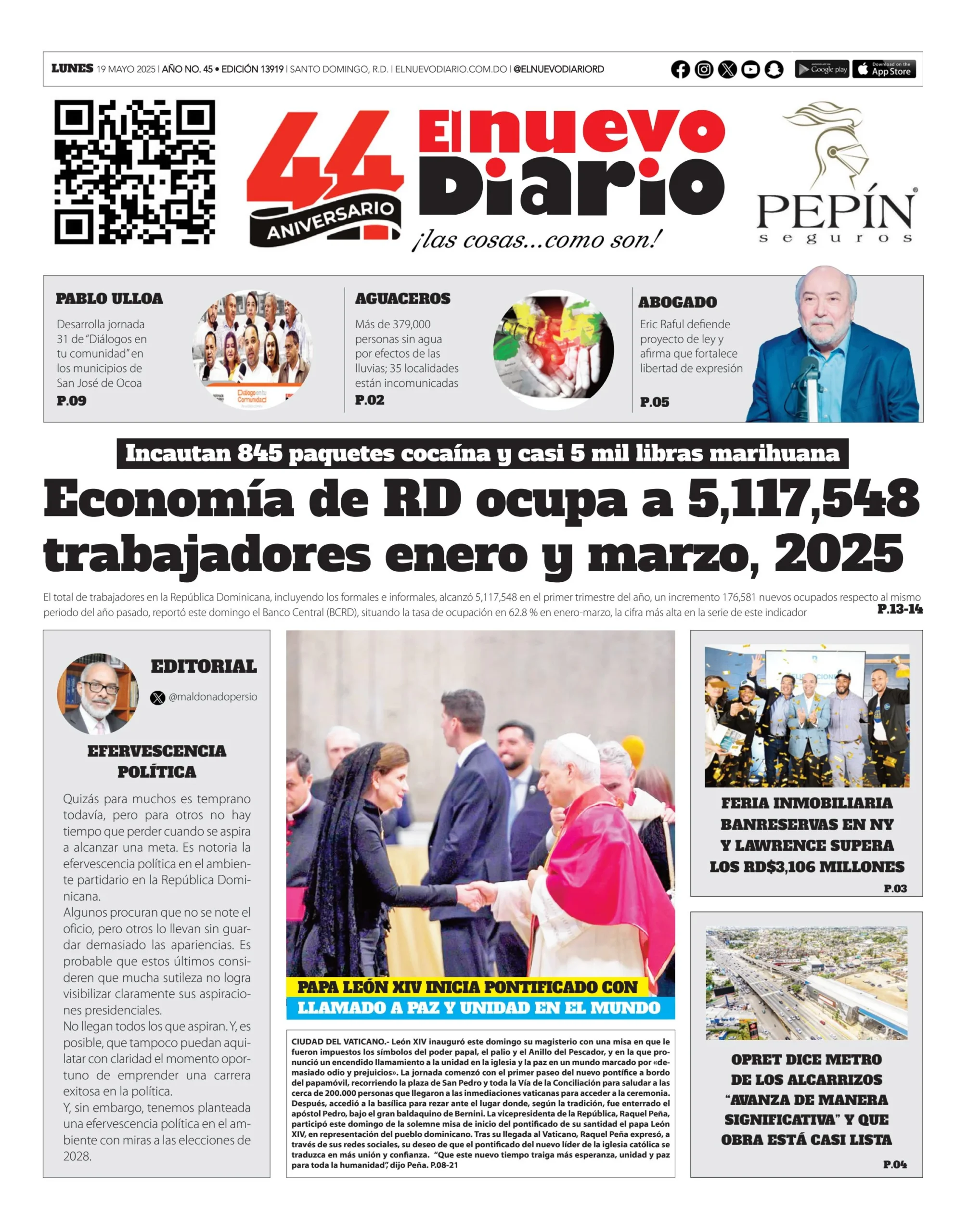 Portada Periódico El Nuevo Diario, Lunes 19 Mayo, 2025 Portada Periódico El Nuevo Diario, Lunes 19 Mayo, 2025
